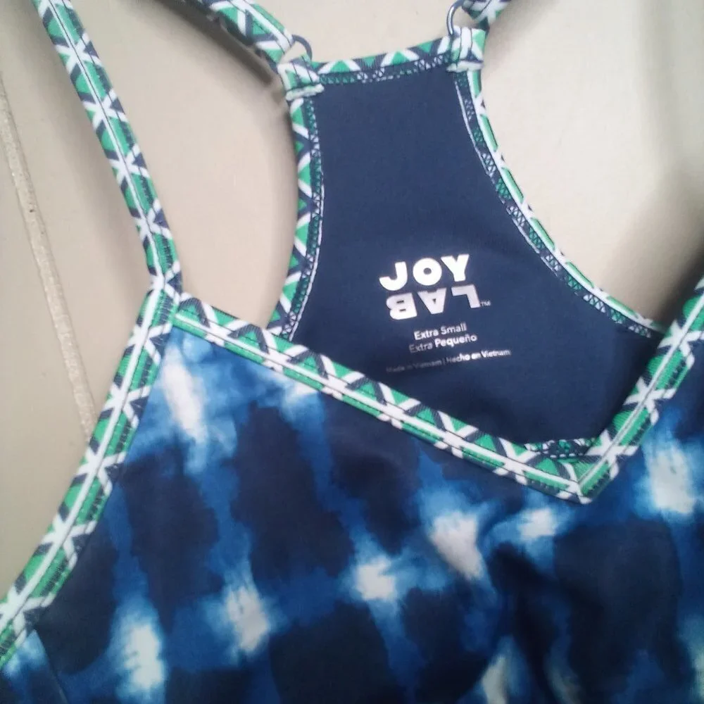 Joy Lab Swim Bikini Top XS Racer Back Blue Green